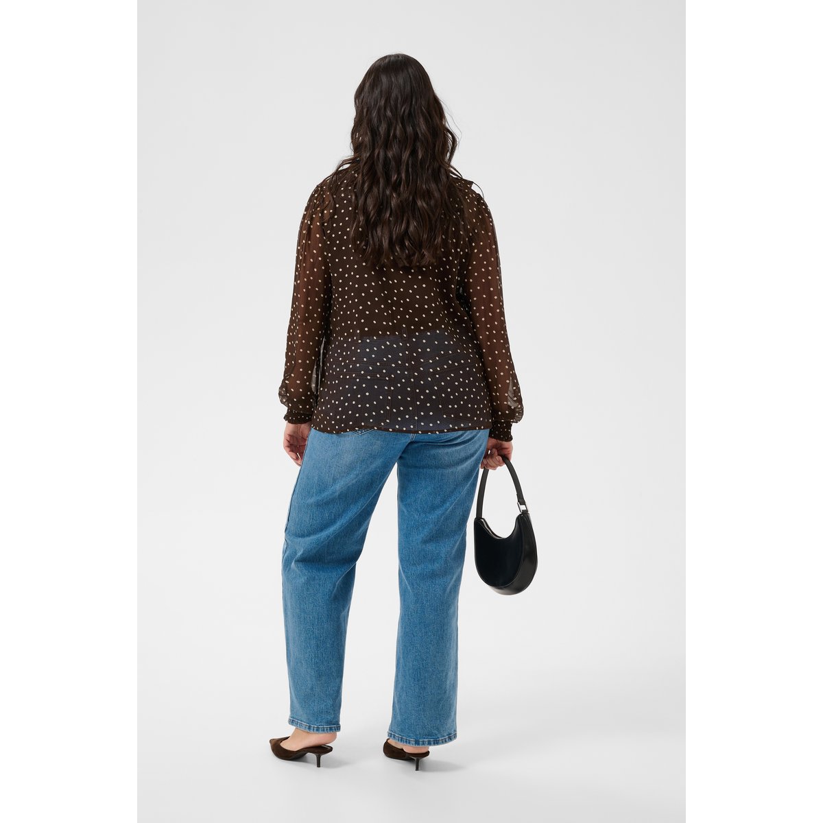 Blouse à manches longues marron coffee bean turtledove dot, KAFFE CURVE