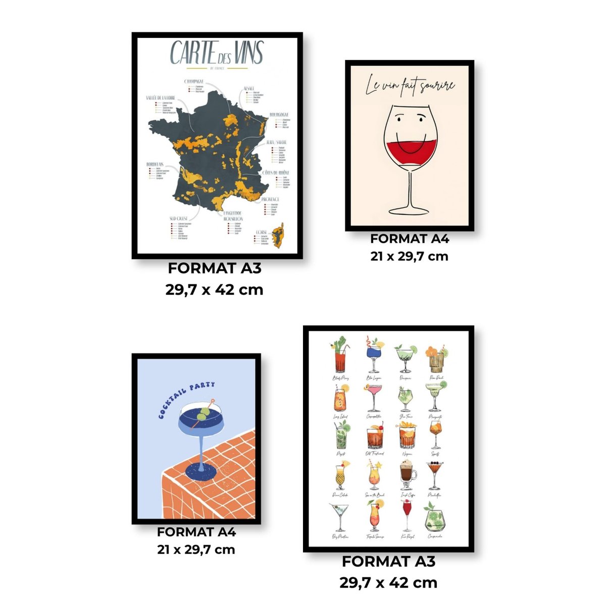 Pack d'affiches encadrées – Cuisine blanc, L'AFFICHERIE