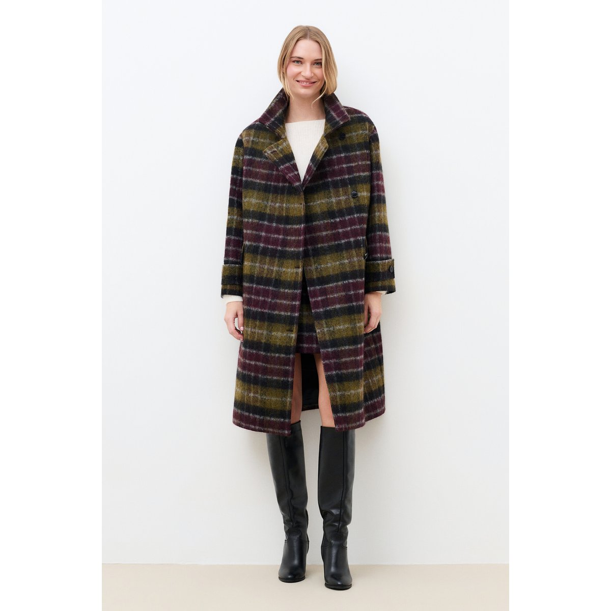 Manteau droit col tailleur GWATSON vert olive, CAROLL