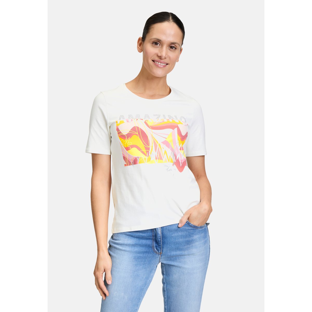 T-shirt basique à motif placé patch cream/rosé, BETTY BARCLAY