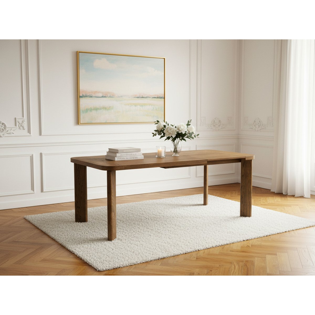 Table à manger extensible 150 à 210 cm LUMINY placage chêne massif marron foncé, BOBOCHIC