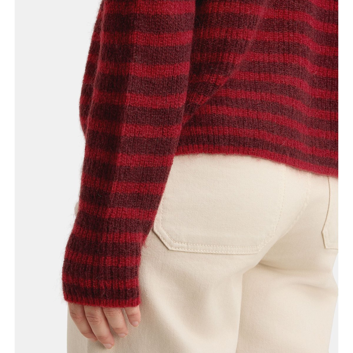 Pull droit finistere rayé en maille de laine mélangée bordeaux, GALERIES LAFAYETTE
