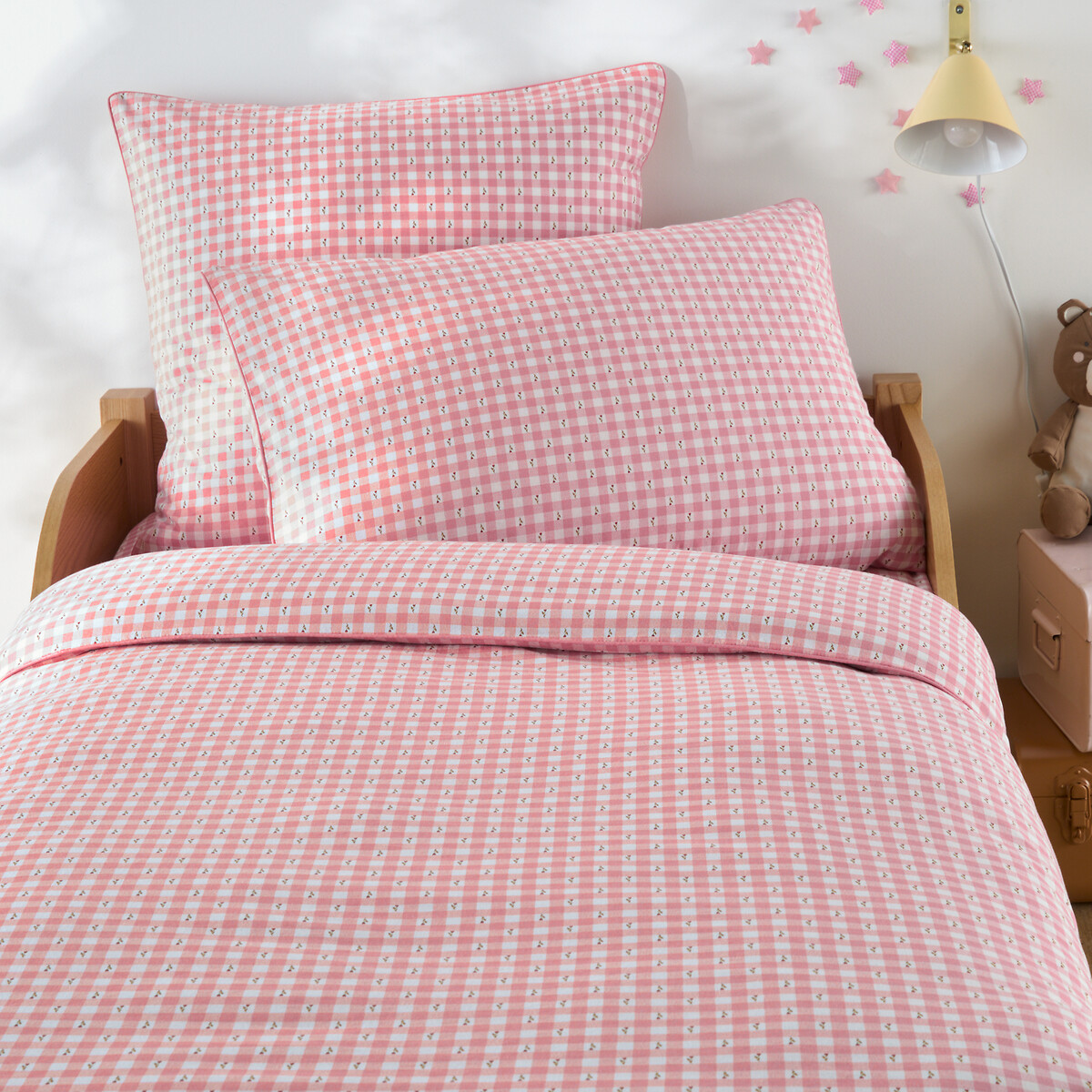 Housse de couette en coton lavé, Vichy fleuris imprimé fleur, LA REDOUTE INTERIEURS