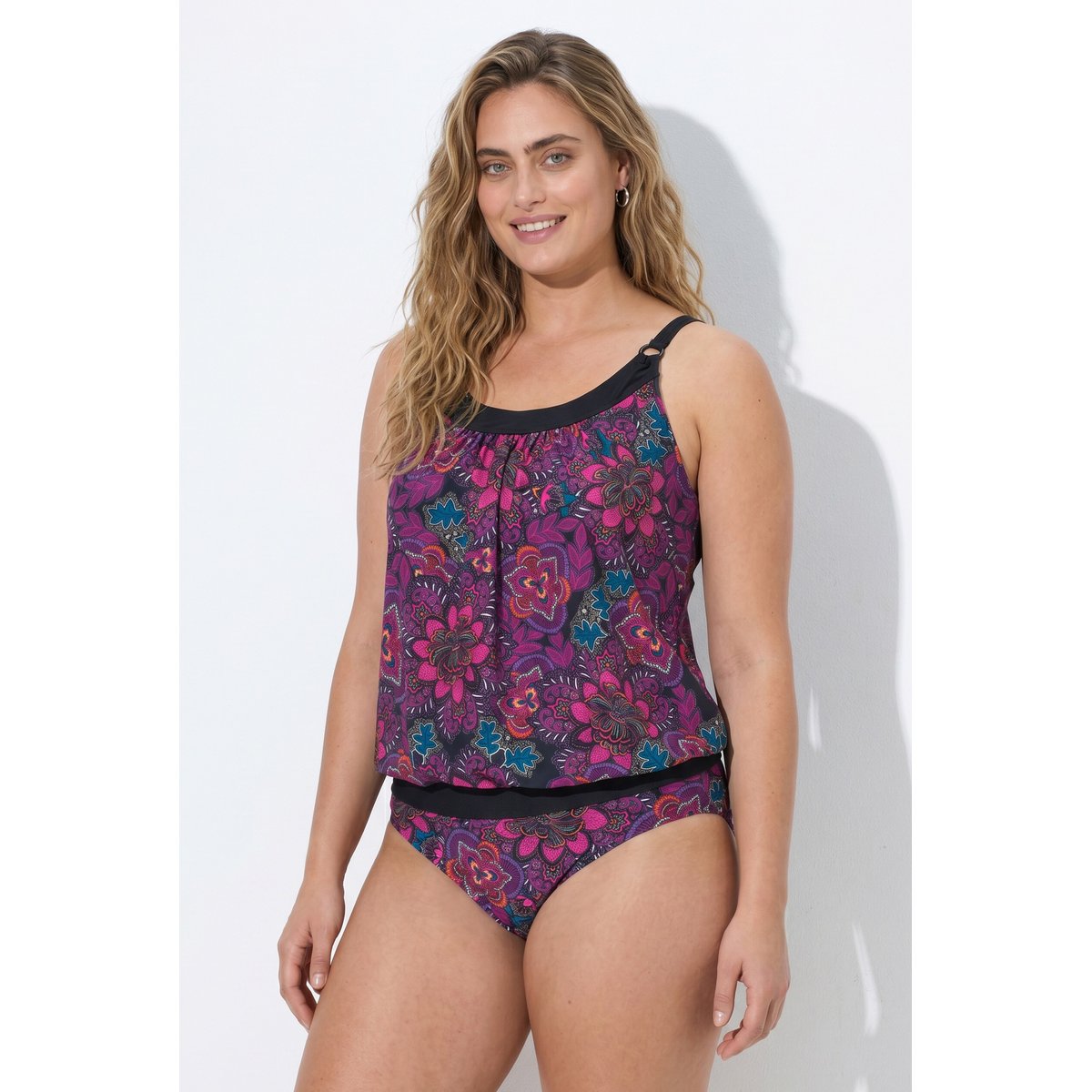 Tankini avec motif, bretelles réglables noir, ULLA POPKEN