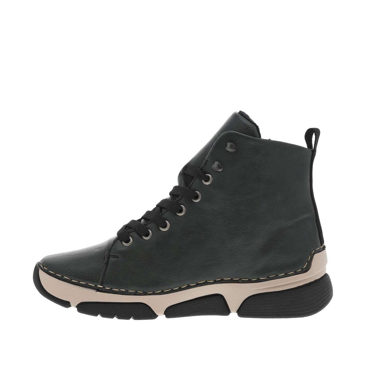 Bottines à talon compensé bas avec des lacets et un zip latéral grises, RIEKER
