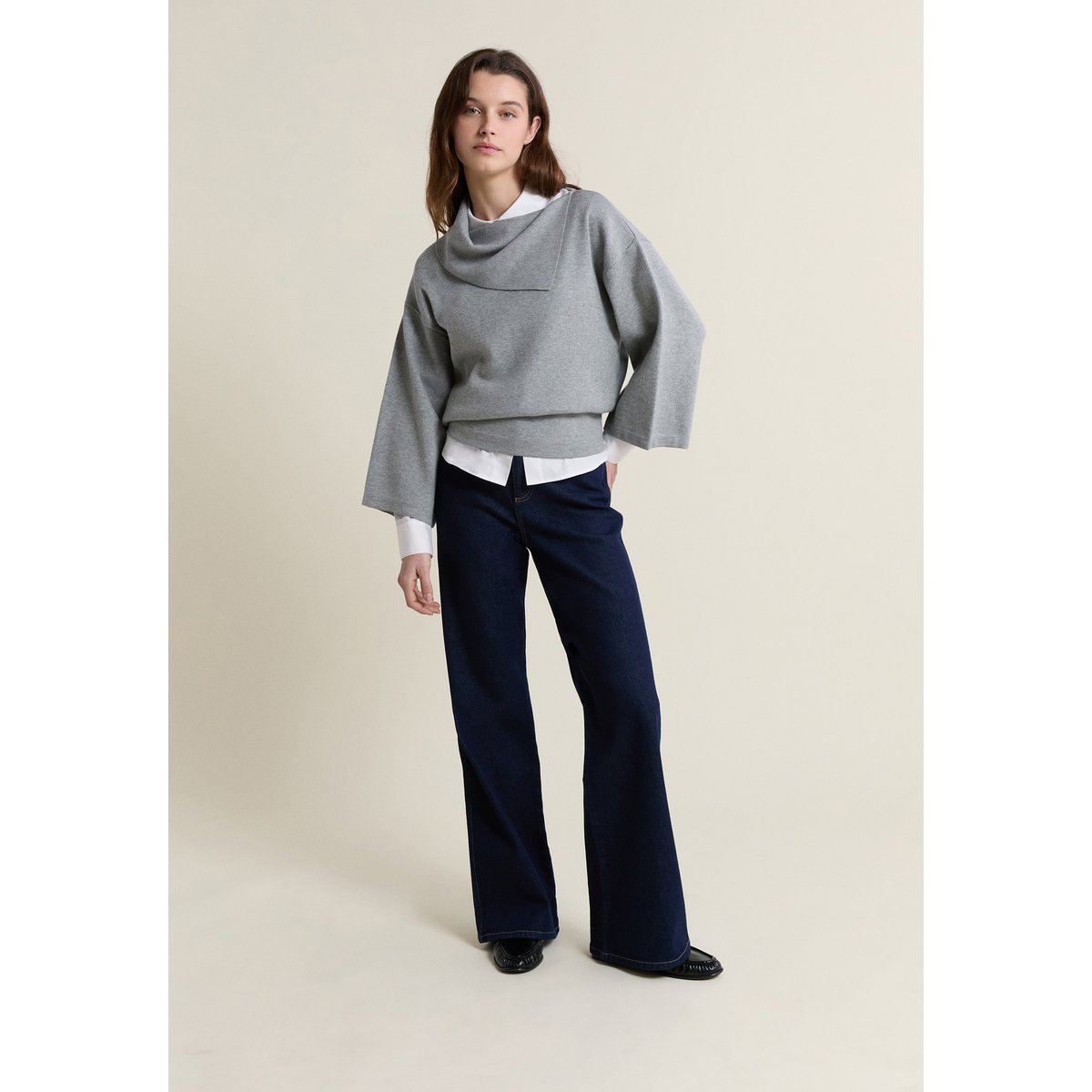 Pull col châle asymétrique A PALMIRA gris, ETAM
