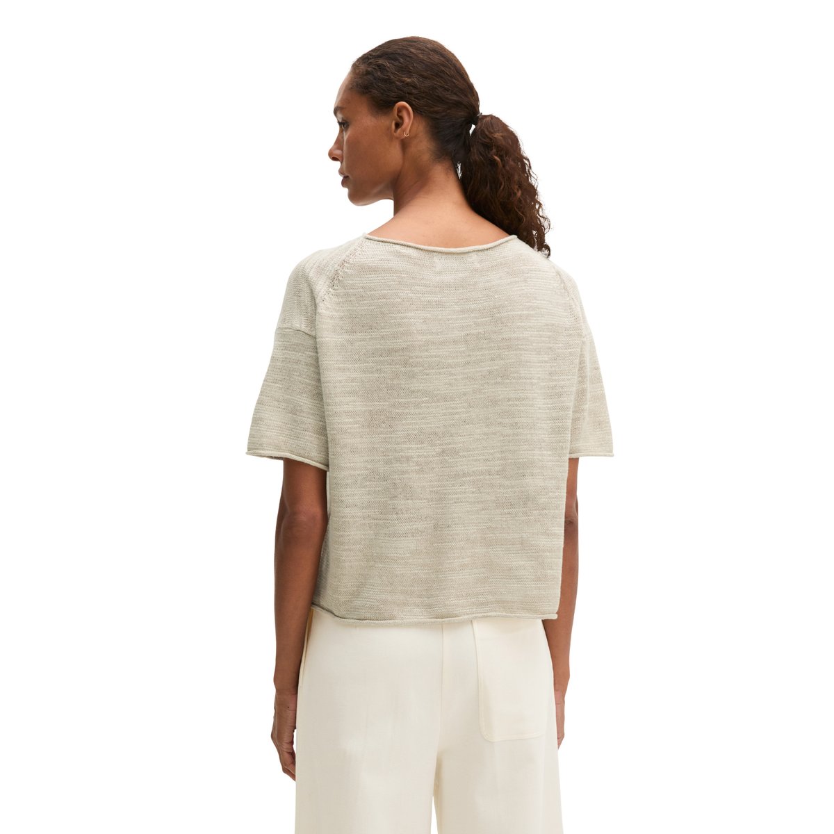 Pull à manches courtes Slub loose en mélange de lin et de coton beige, MARC O'POLO