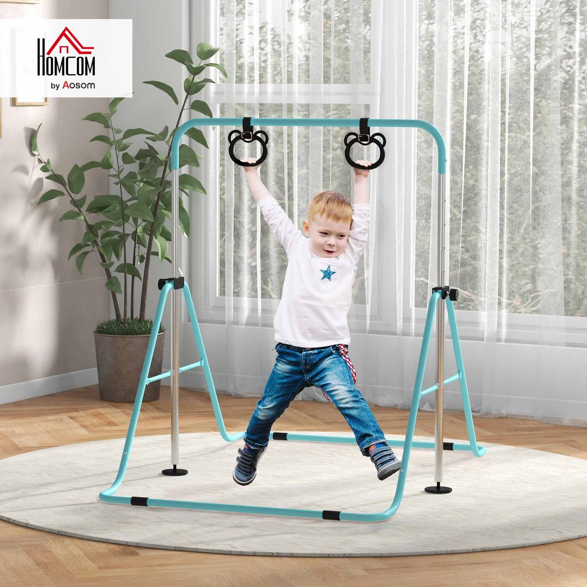 Barre de gymnastique pour enfants Acier Cyan couleur unique, HOMCOM