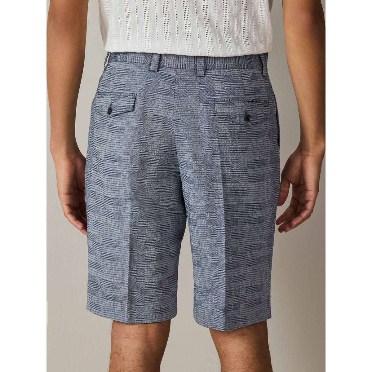 Short de costume en coton texturé carreaux bleu, NEXT
