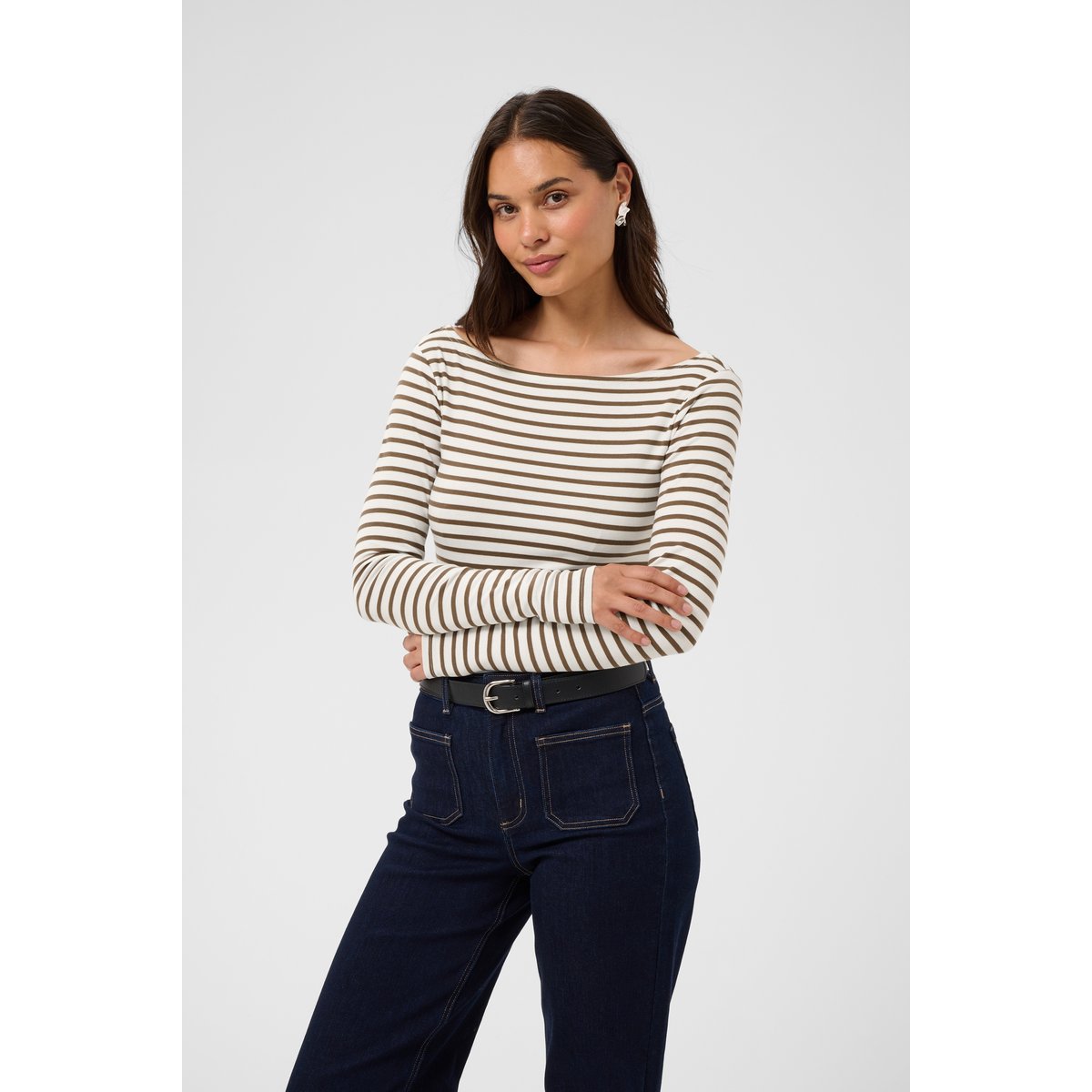 T-shirt à manches longues blanc vert chalk/carafe stripe, KAFFE