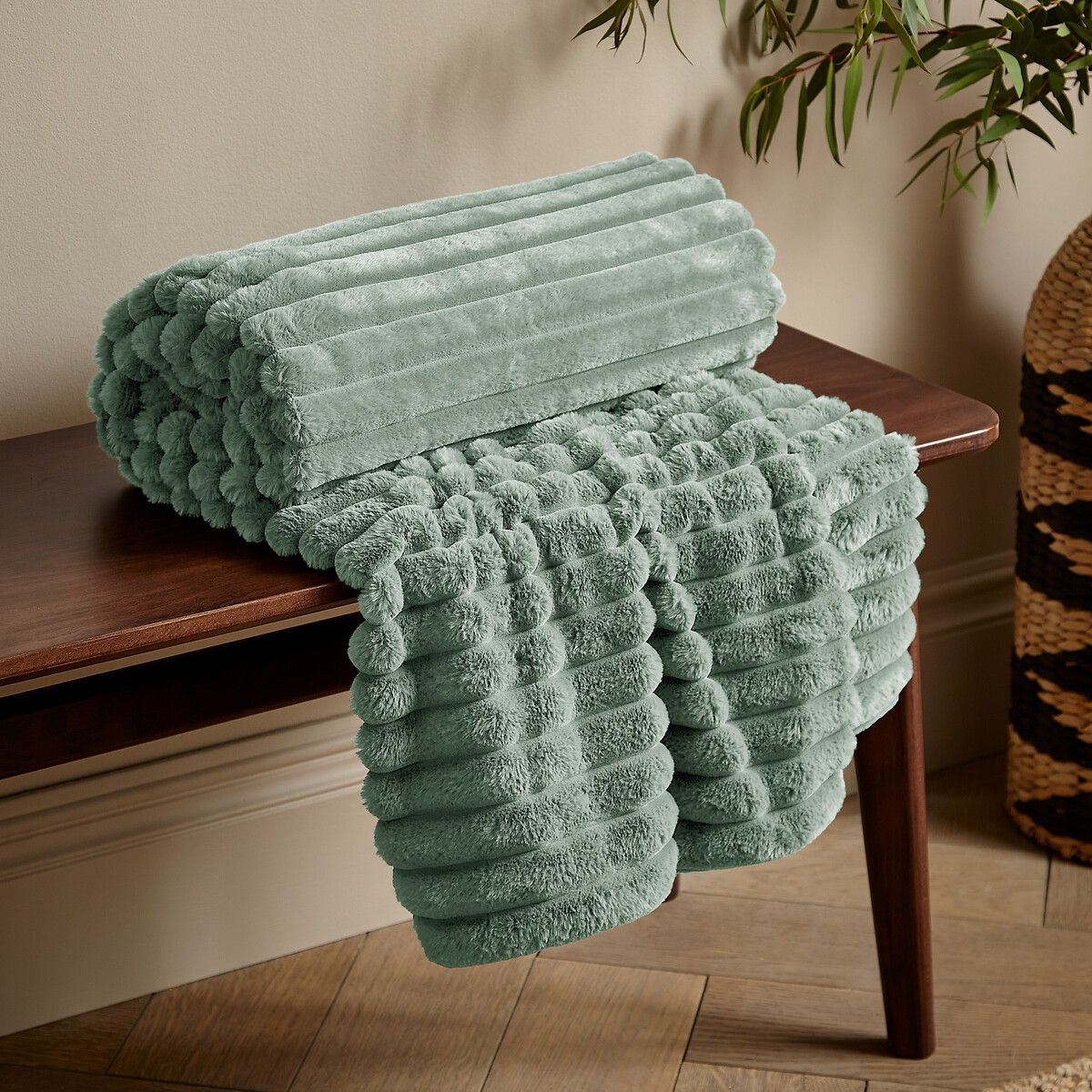 Cosy Ribbed Blanket Throw Green green, CATHERINE LANSFIELD