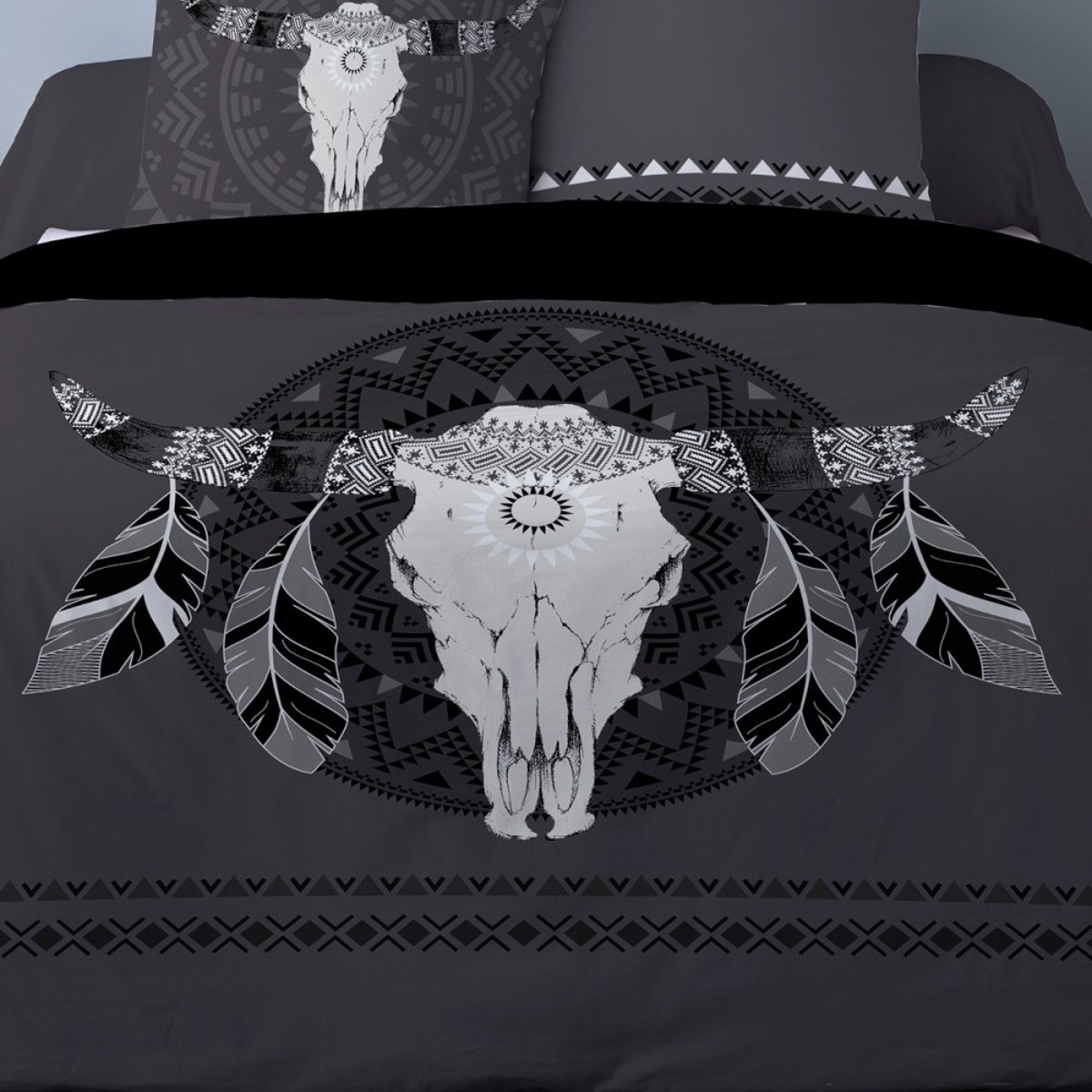 Housse De Couette 240x220 Buffle Gris + 2 Taies 100% Coton gris, DECORATIE