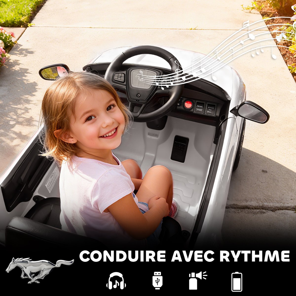 Voiture électrique à conducteur assis PP blanc, AIYAPLAY