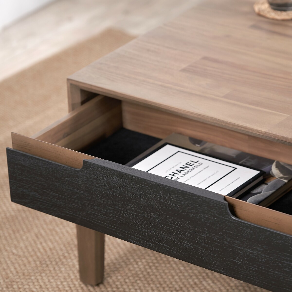 Giano Acacia Wood Storage Coffee Table black/natural, ÉDITÉ