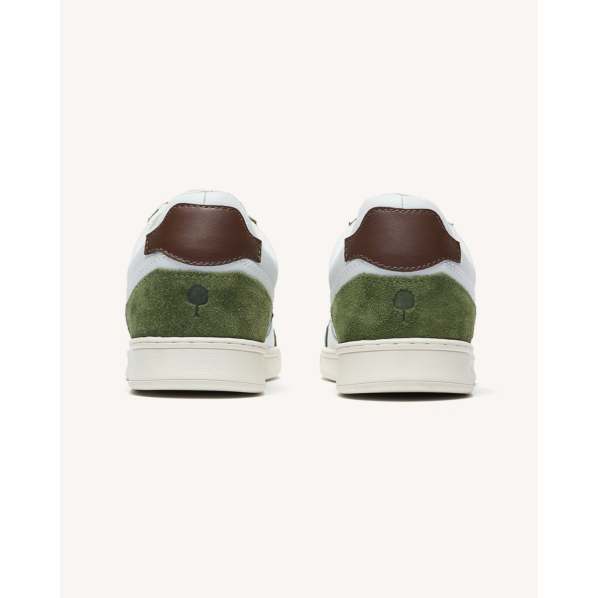 Baskets basses cuir suede HAZEL blanc et kaki, FAGUO