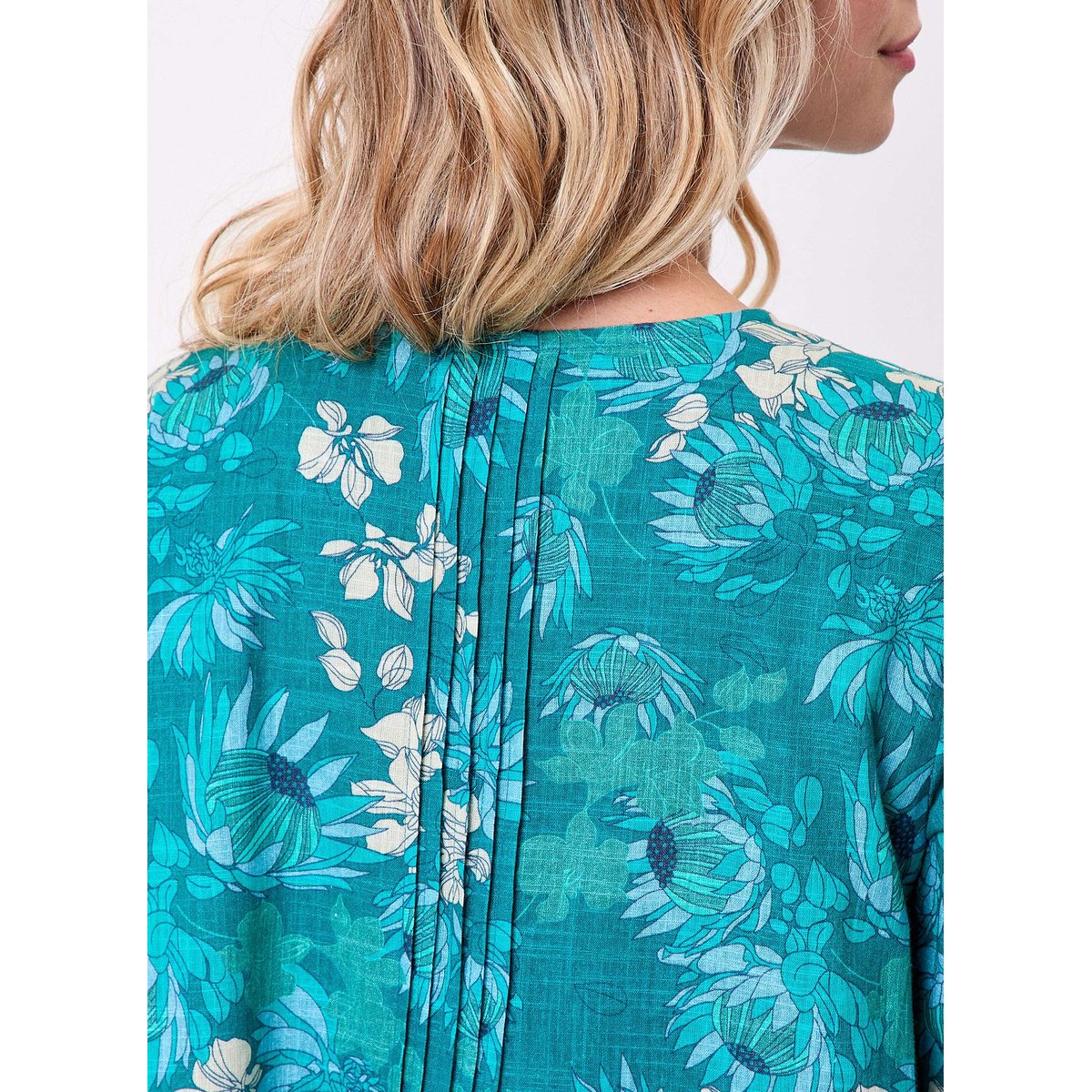 Robe imprimée coton bio plissée SANCHI vert emeraude, LA FIANCÉE