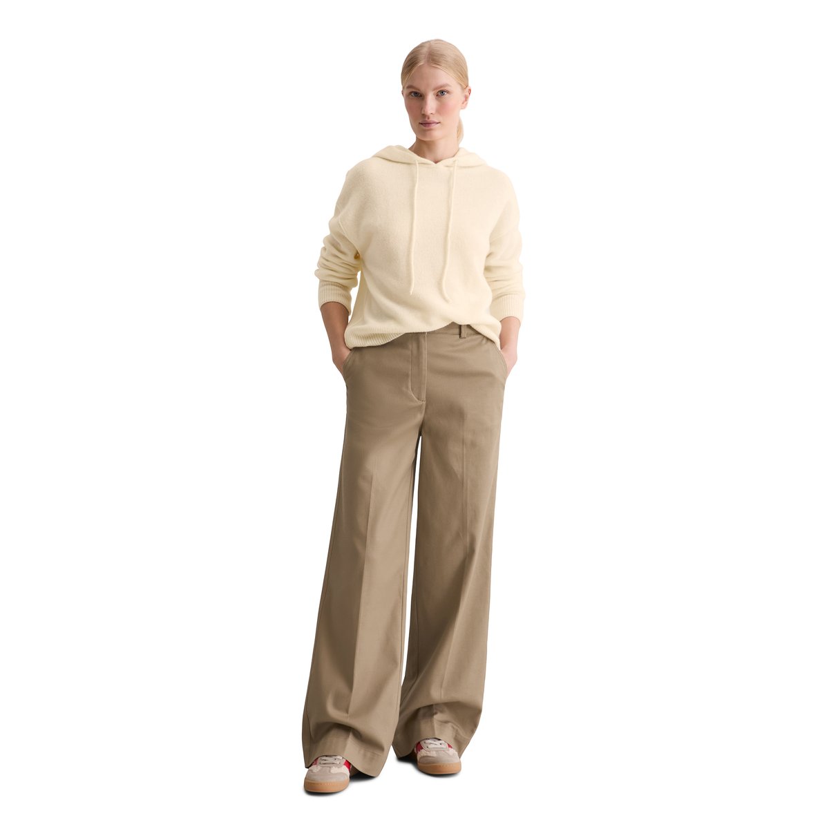 Hoodie en tricot regular en laine d'agneau moelleuse blanc naturel, MARC O'POLO