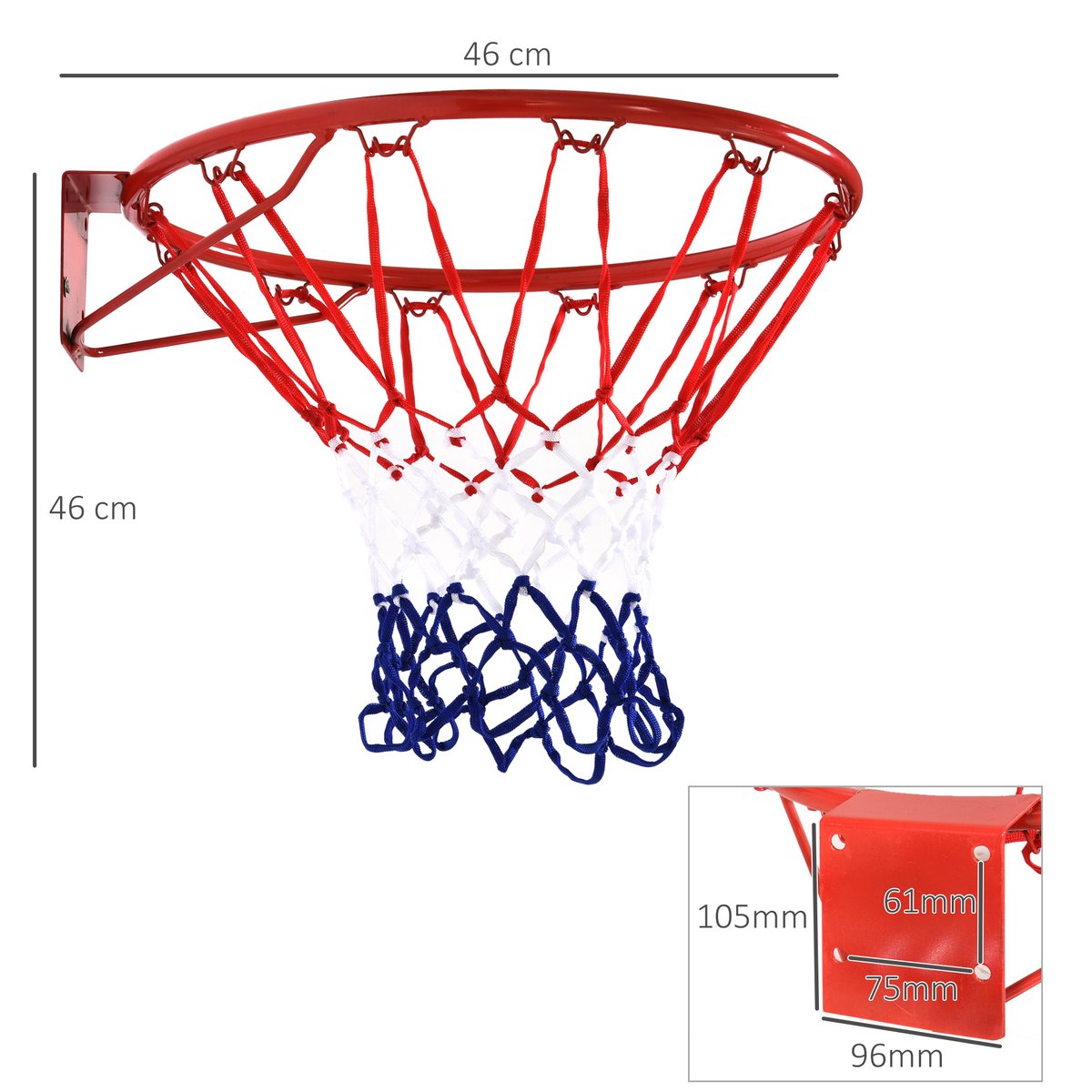 Panier de basket-ball mural rouge rouge, HOMCOM
