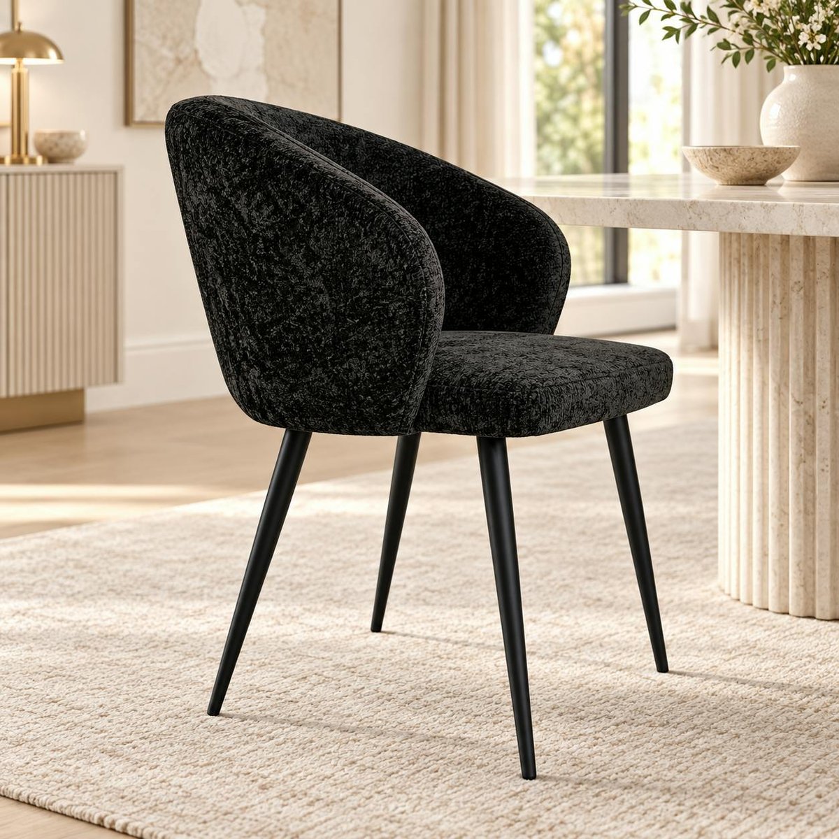 Chaise dossier rond tissu noir (lot de 2) IENA noir, PIER IMPORT