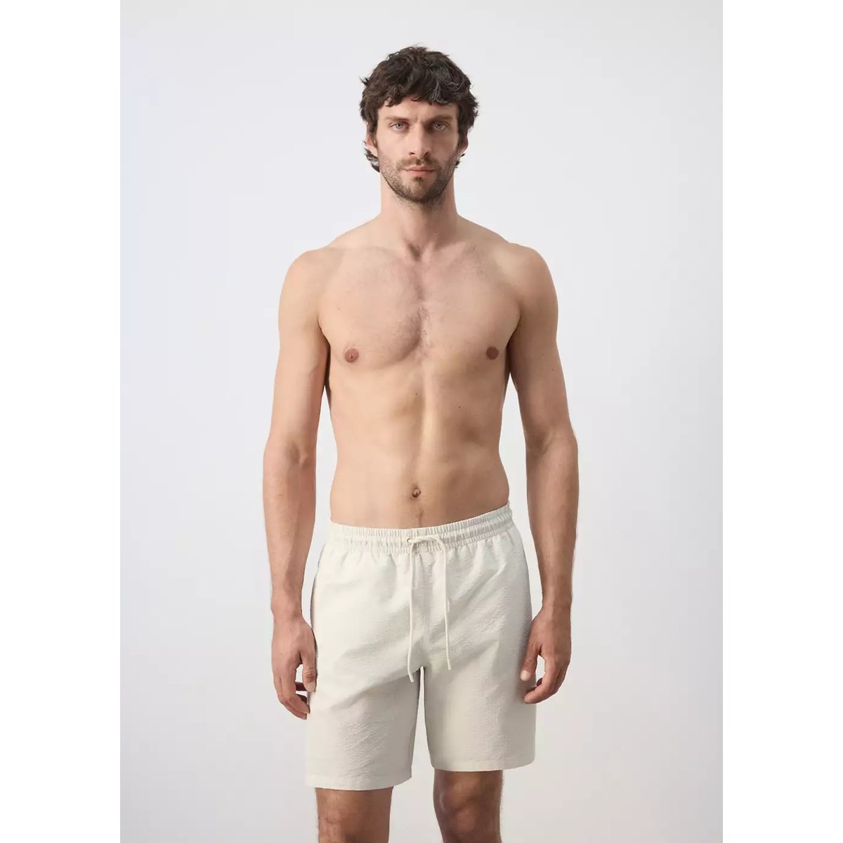 Maillot de bain rayures seersucker beige, MANGO MAN