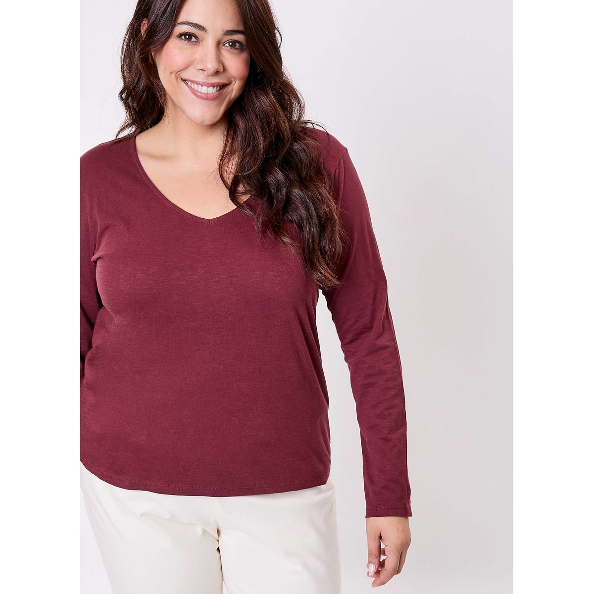 T-shirt col V coton bio VANPUR marron, LA FIANCÉE