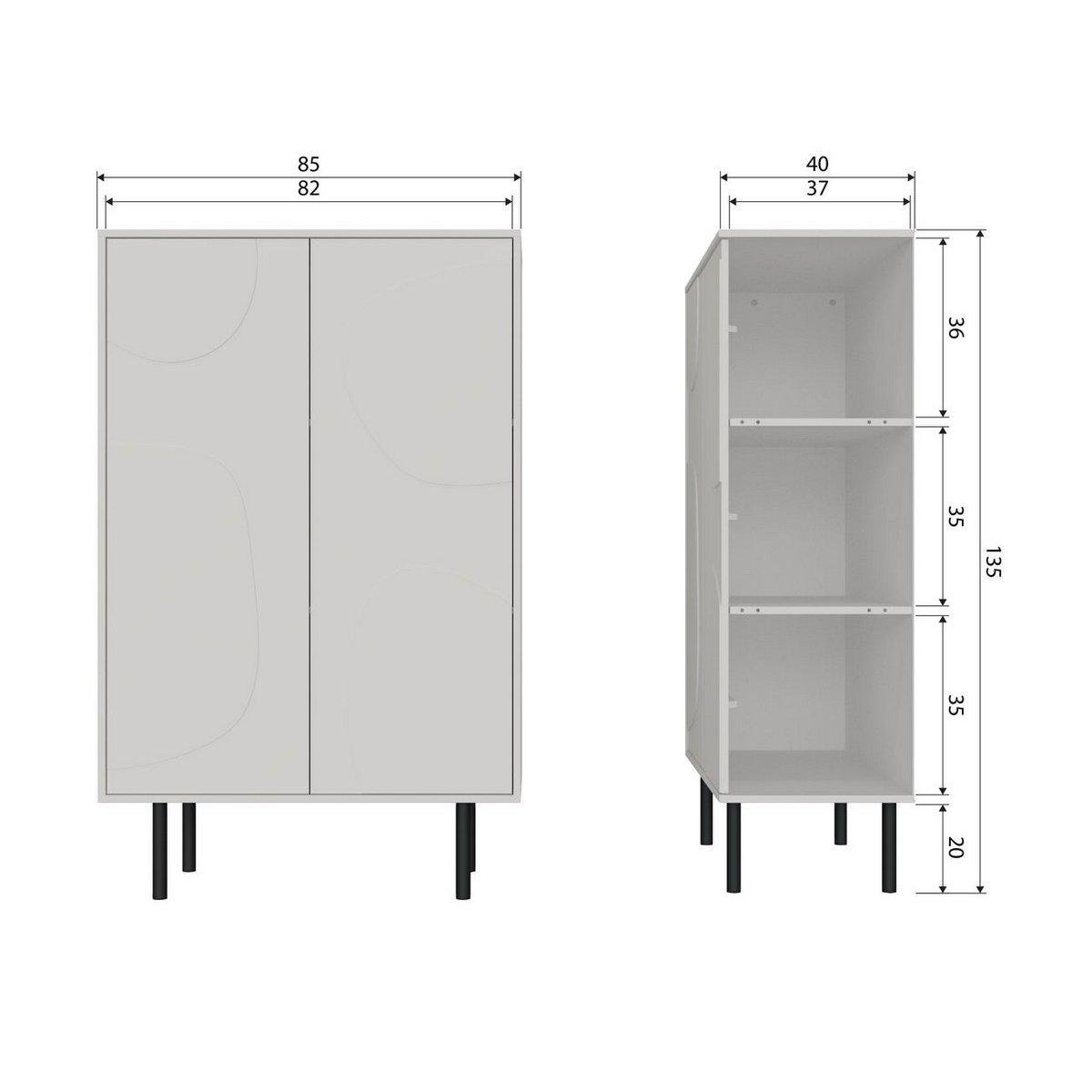 Armoire de rangement en bois de pin - CADIZ blanc brume, WOOOD