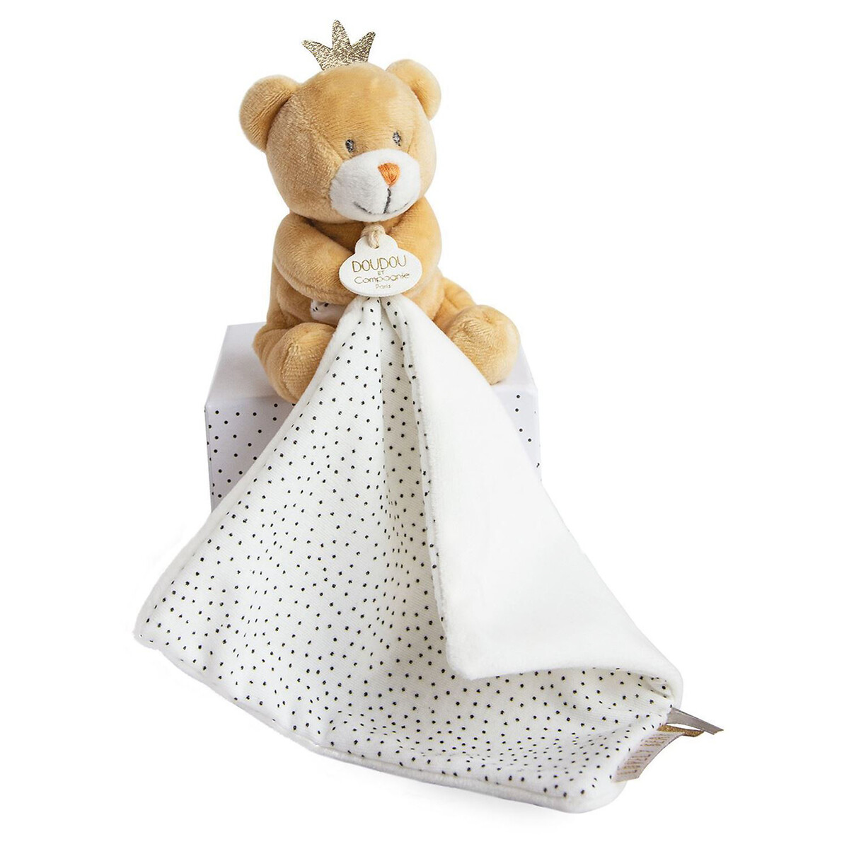 Pantin avec doudou ours petit roi beige, DOUDOU ET COMPAGNIE
