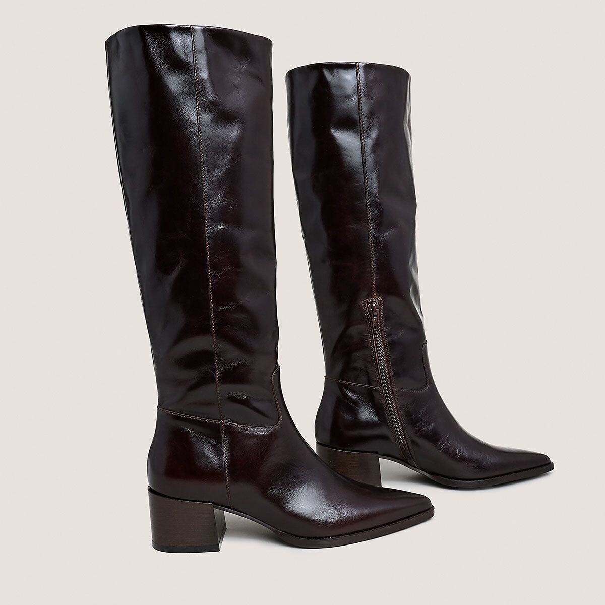 Bottes pointues à talons, en cuir, PRIERE marron foncé, JONAK