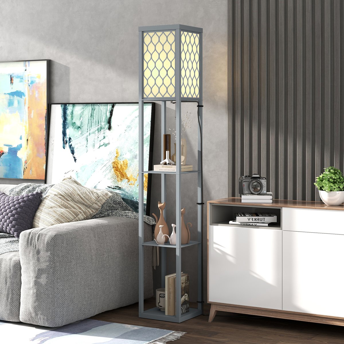 Lampadaire MDF Gris gris, HOMCOM