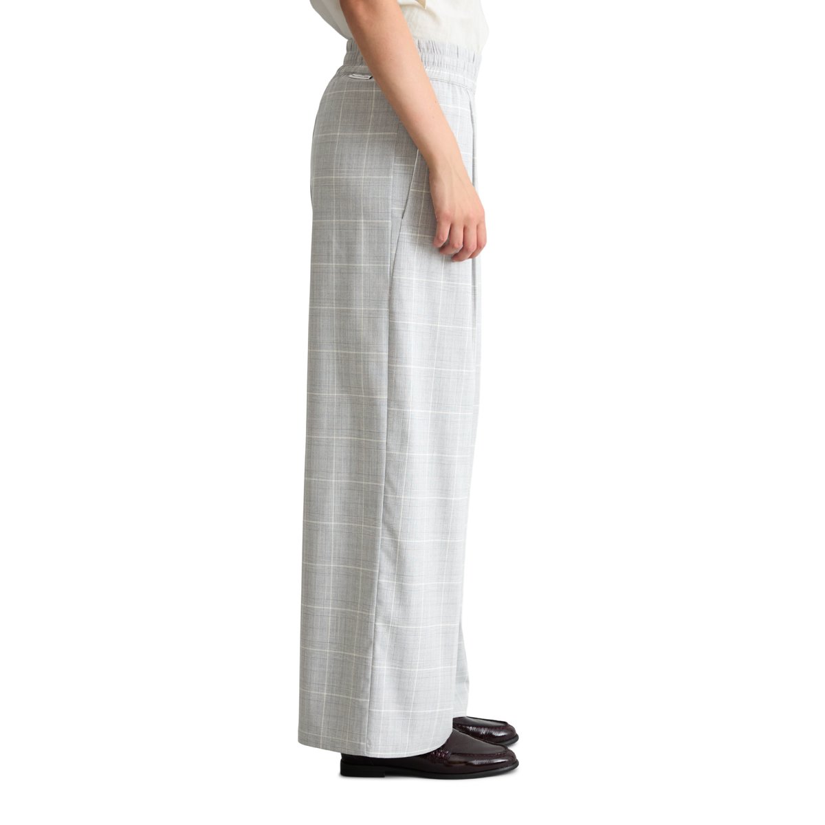 Pantalon large à carreaux en polyester-viscose extensible gris, MARC O’POLO DENIM