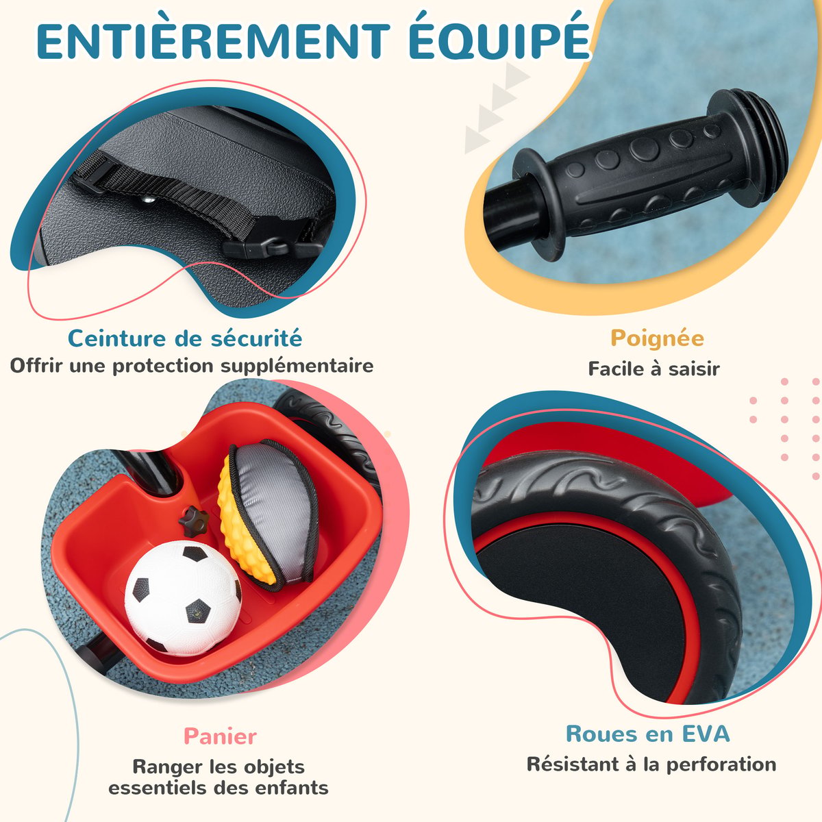 Tricycle pour enfants PP Rouge rouge et noir, AIYAPLAY