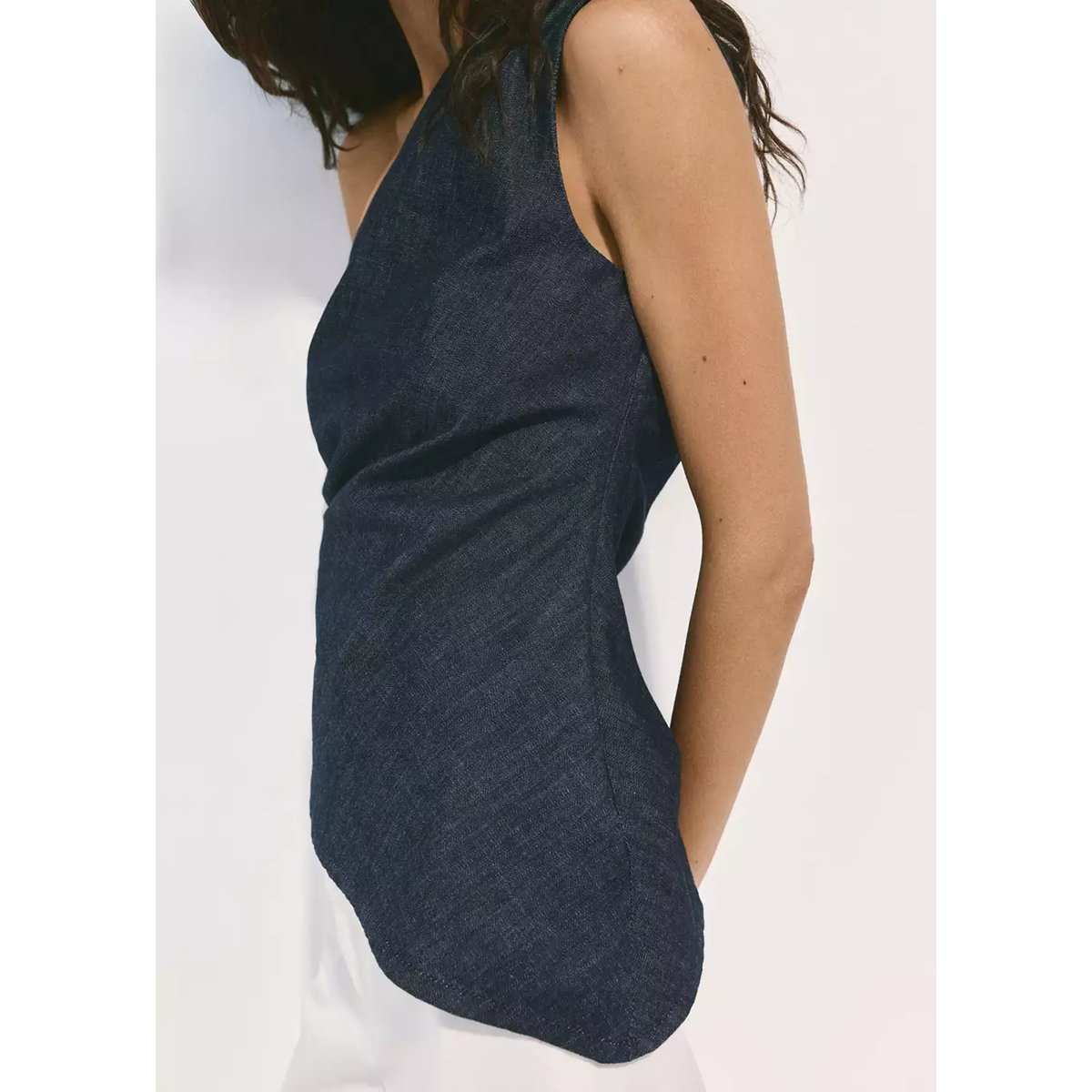 Top asymétrique coton bleu, MANGO
