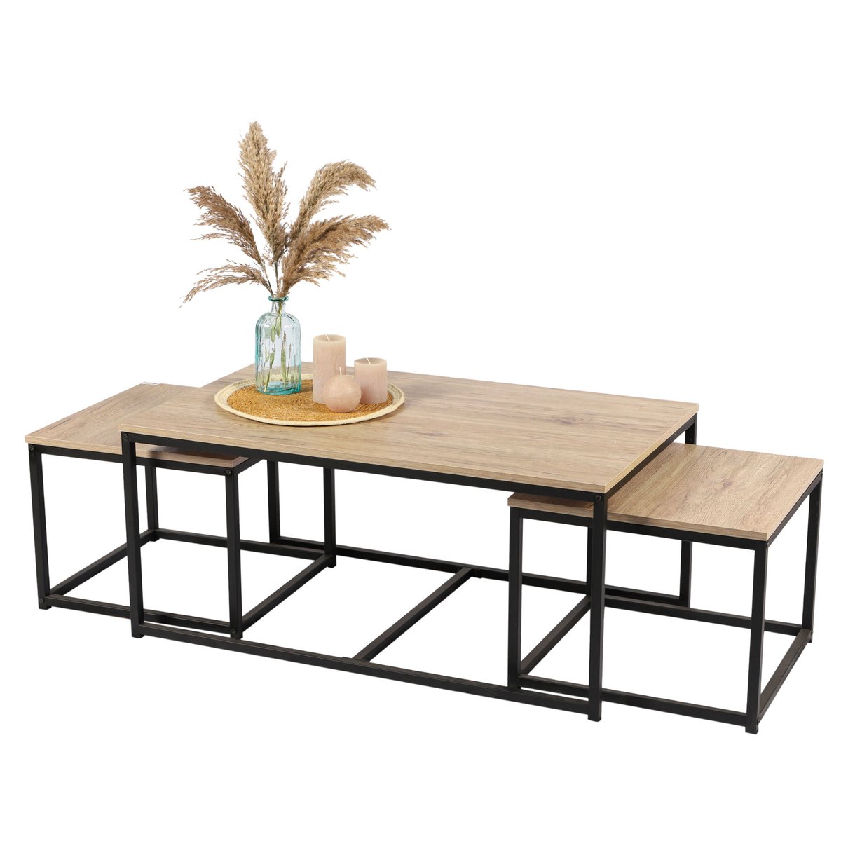 Set de 3 Tables Basses Gigognes Bois MDF et Métal Noir noir, WADIGA