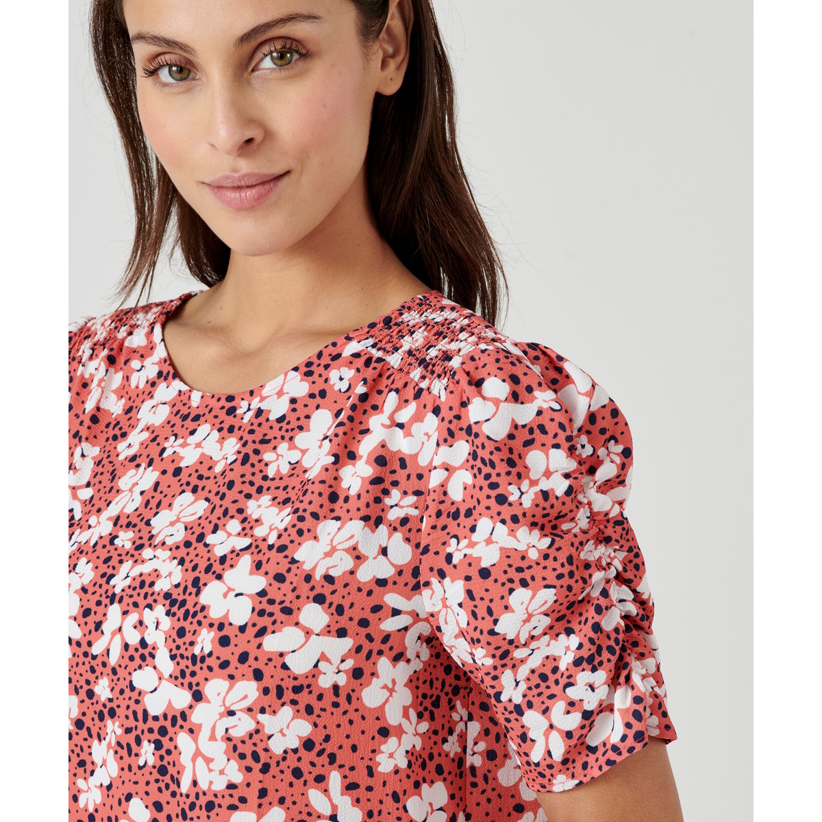Blouse manches bouffantes rose fleuri, DAMART
