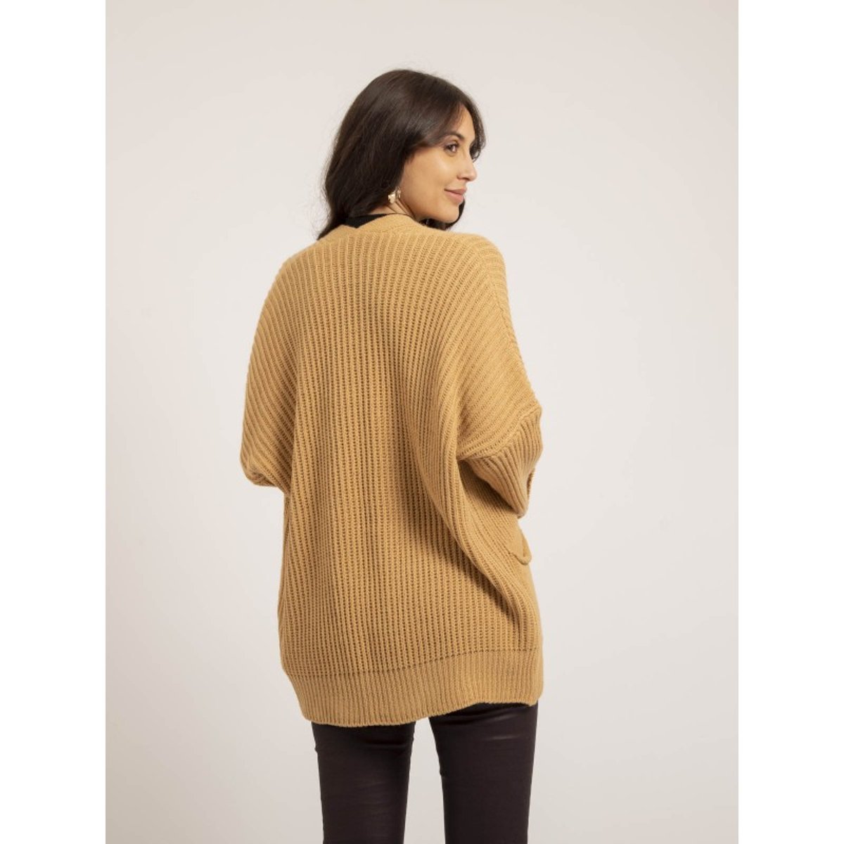 Gilet Mi-long Ouvert Kirsten beige, DONA LISA