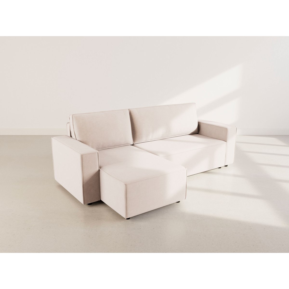 Canapé d'angle convertible velours côtelé, HECTOR beige, BEST MOBILIER