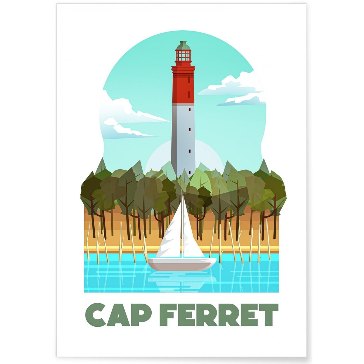 Affiche ville Minimaliste Cap Ferret 2 blanc, L'AFFICHERIE