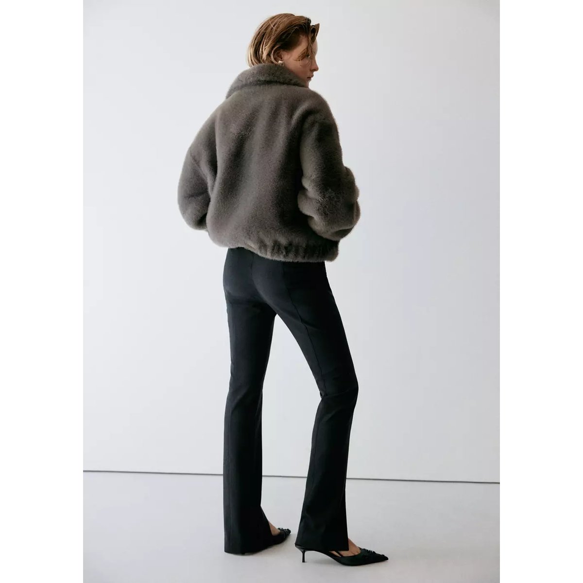 Pantalon skinny fendu en bas noir, MANGO