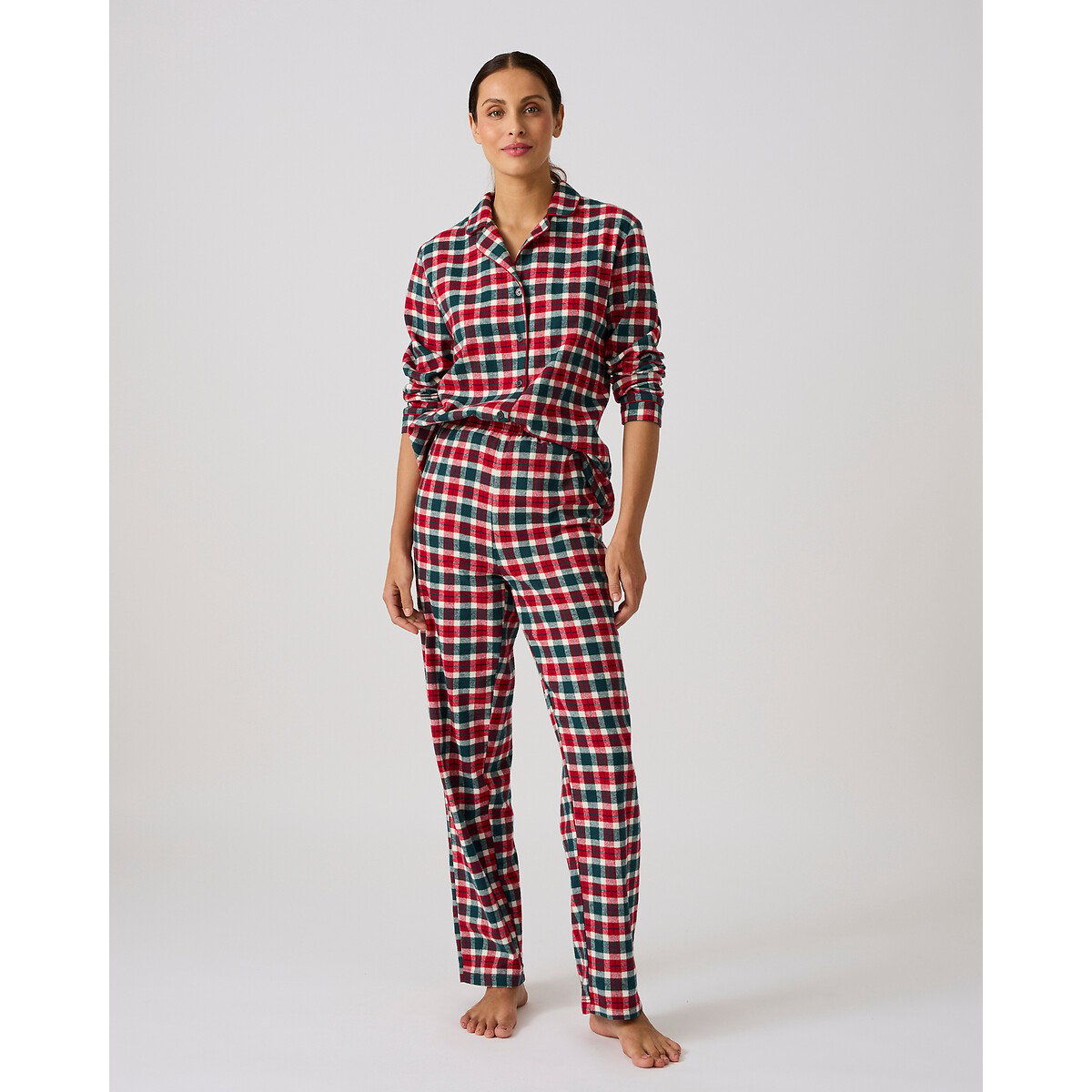Pyjama carreaux en flanelle rouge/vert, DAMART