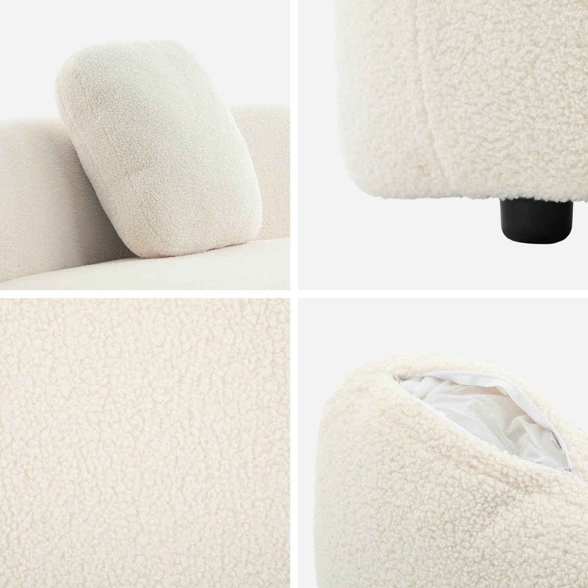 Canapé virgule organique 2-3 places bouclette WAVE crème, SWEEEK
