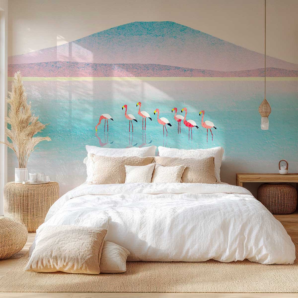 Papier peint panoramique flamands rose en Croatie intissé, HEXOA