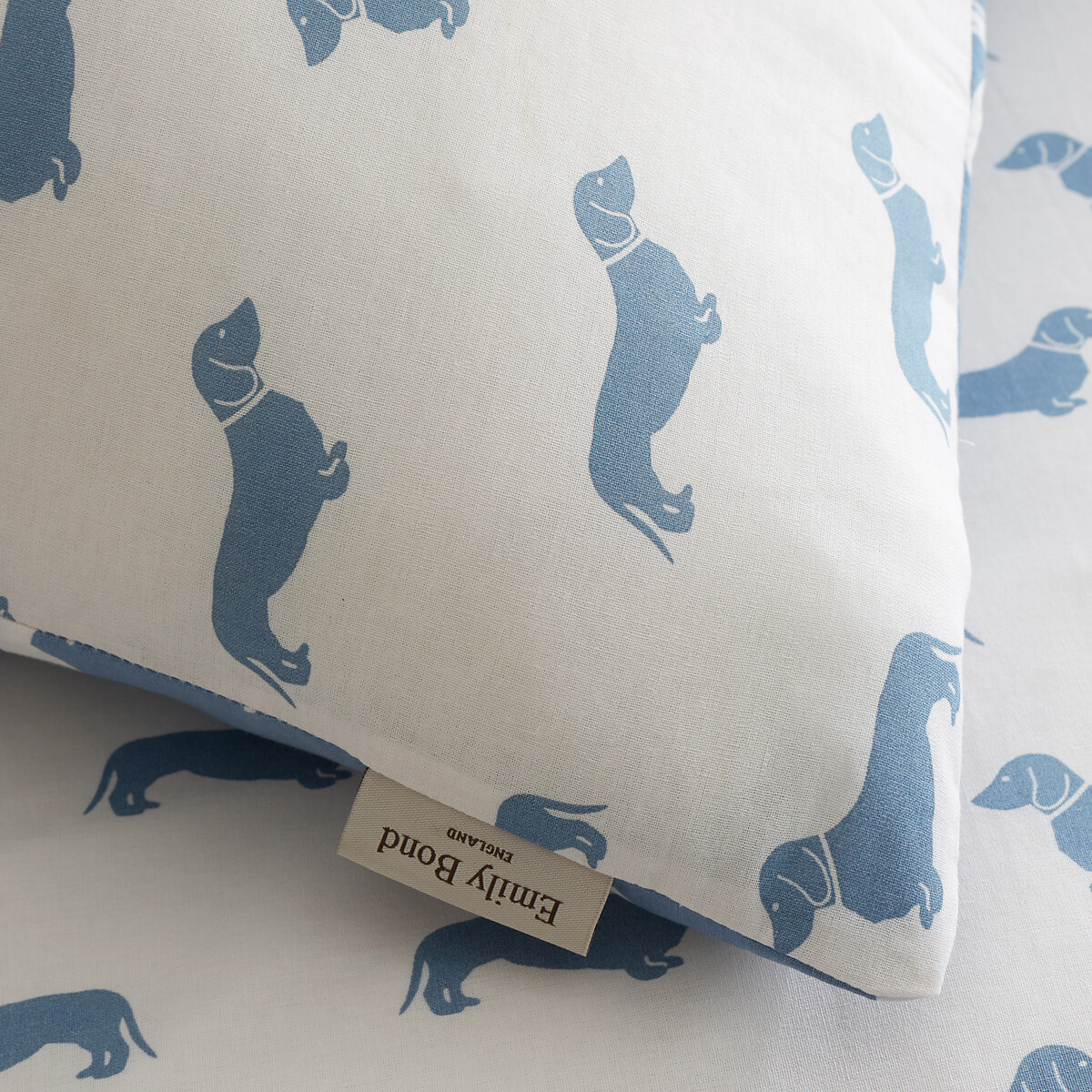 Peggy Dachshund Cotton Reversible Duvet Cover Set blue print, EMILY BOND