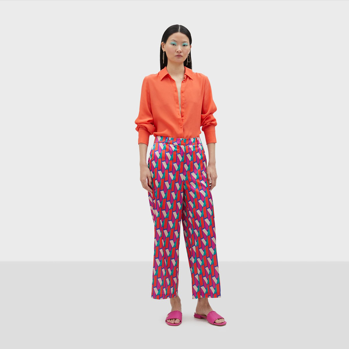 Pantalon large avec fermeture éclair et bouton sur le devant rose, LOLA CASADEMUNT