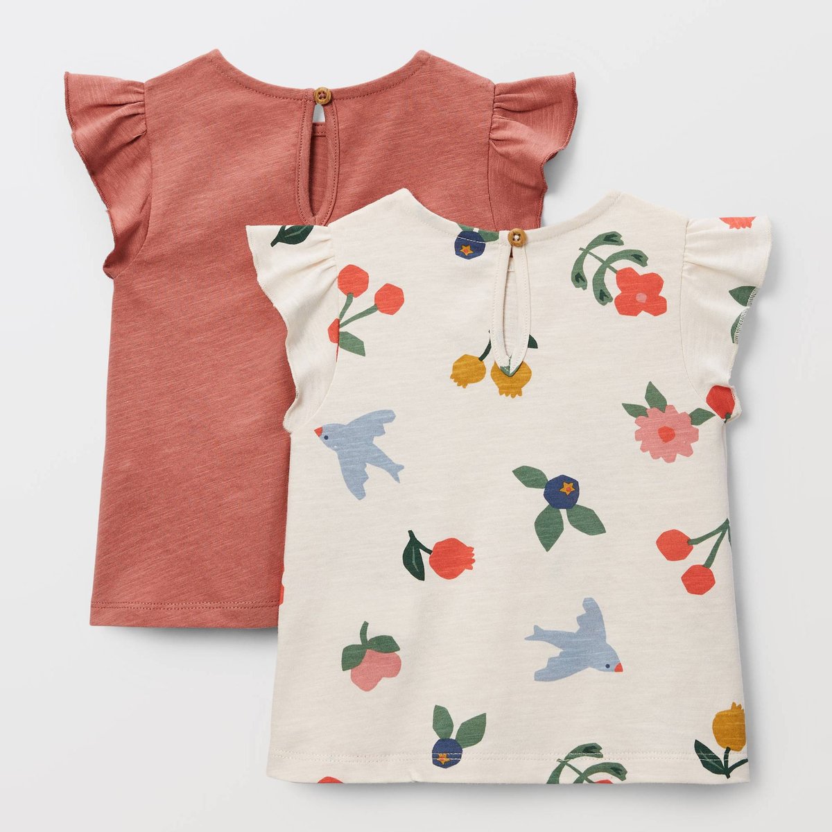 Lot de 2 t-shirt manches courtes à volants uni et imprimé en coton BIO GOTS ronsard, BOUT'CHOU