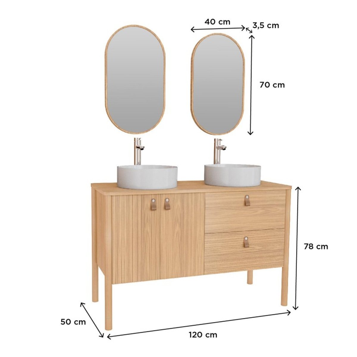 Meuble double vasque 120 cm vasques robinets miroirs JOY chêne, MOB IN
