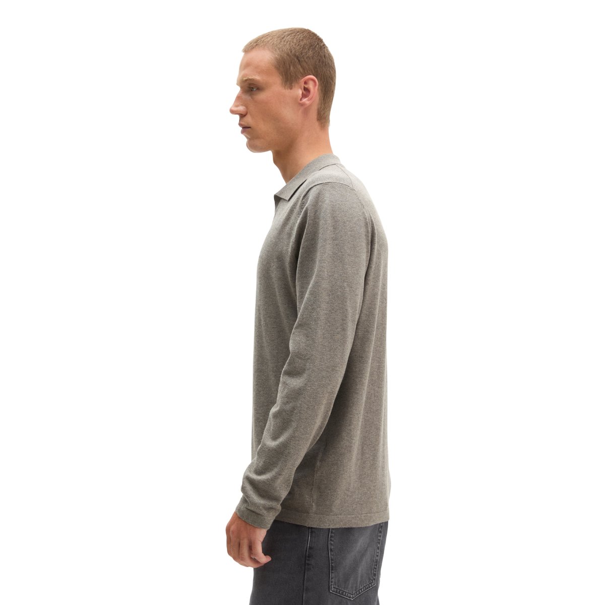 Polo en tricot régulier en mélange de coton et de cachemire bio gris, MARC O'POLO