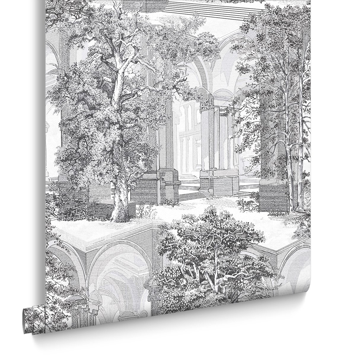 Papier peint Rivington Folly Tattoo Architecture grandiose gris doux, GRAHAM ET BROWN