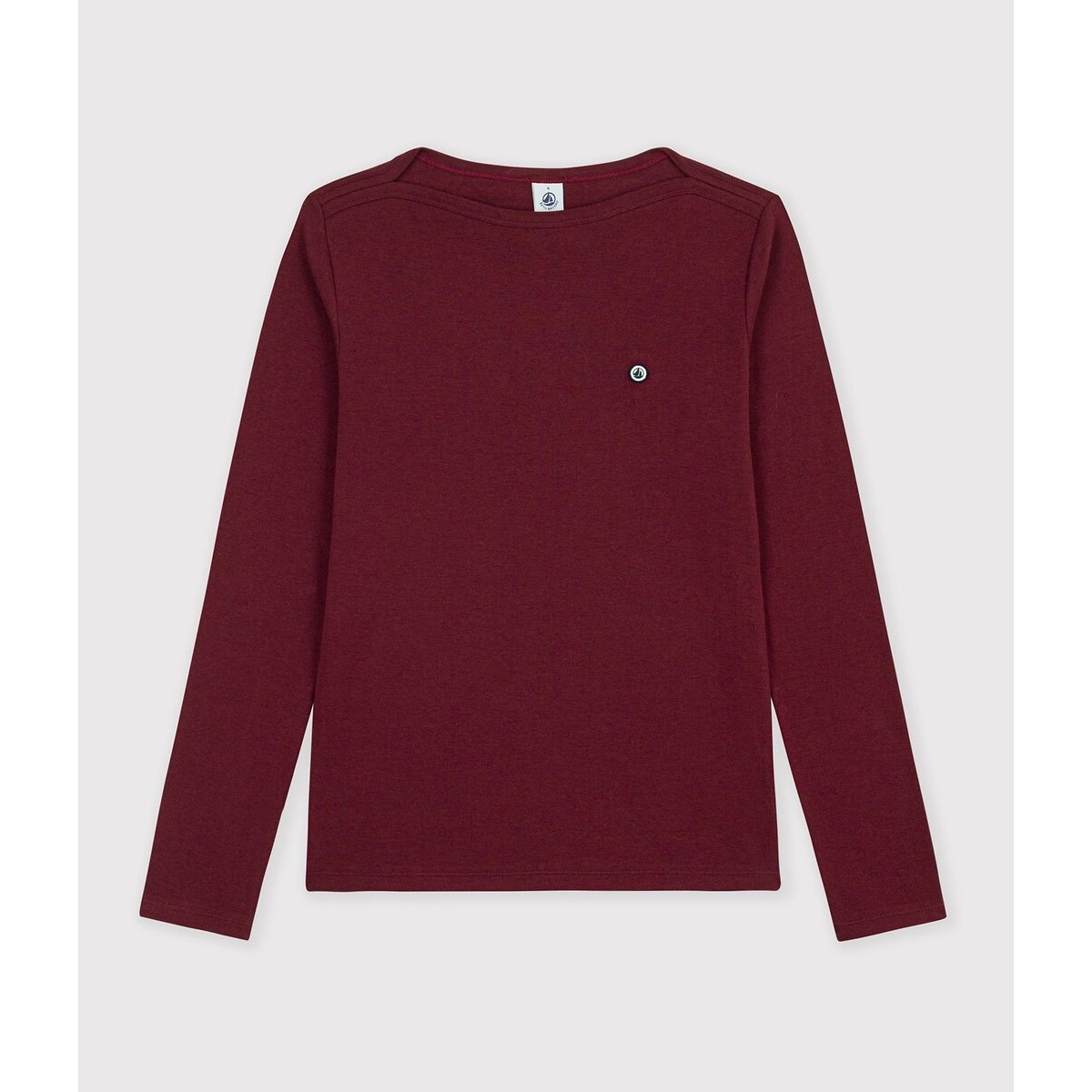 Iconic Cotton Admiral Collar Long Sleeve T-Shirt burgundy, PETIT BATEAU