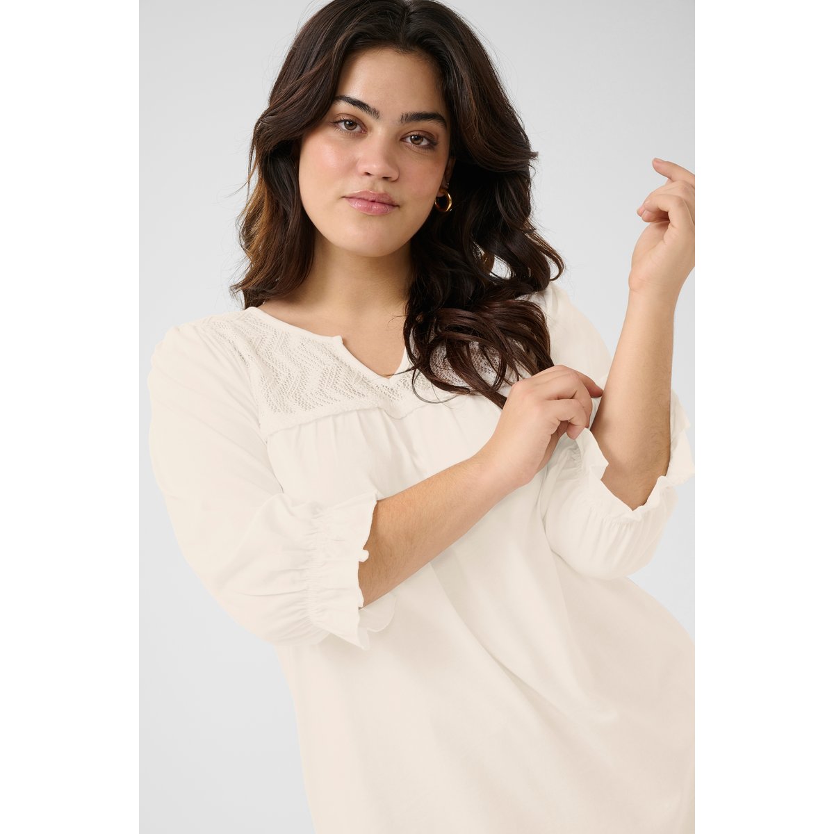 Blouse with long sleeve blanc chalk, KAFFE CURVE