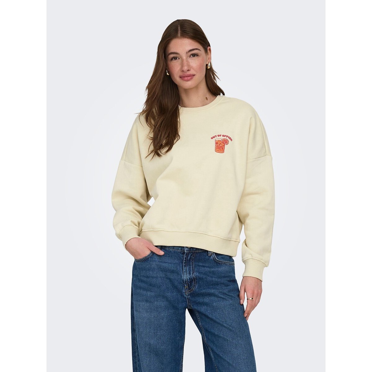 Printed Crew Neck Sweatshirt ecru , ONLY